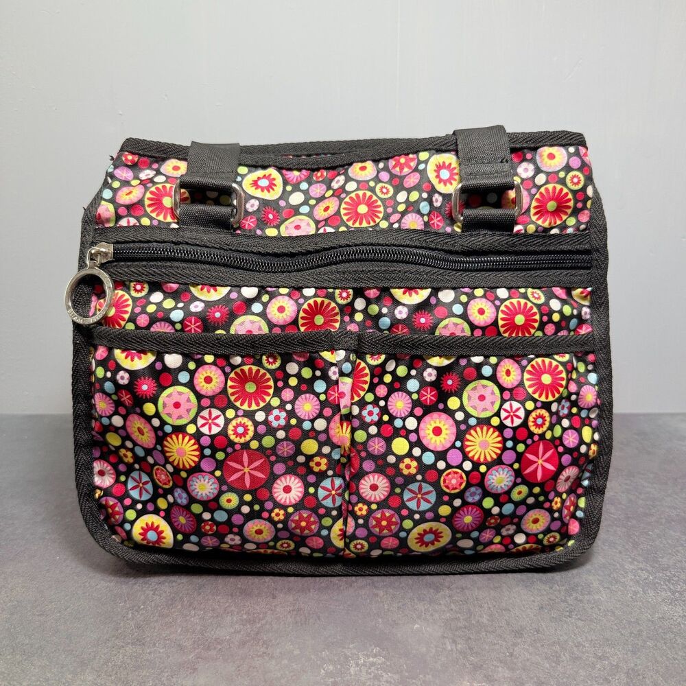 Street Lites Medium 9 Pocket Organizer Black Multicolor Floral Shoulder Bag - Picture 2 of 8
